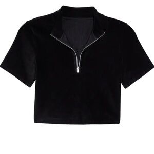 Alo Yoga Micro Corduroy Quarter Zip Mock Neck Crop Top Black Size Medium